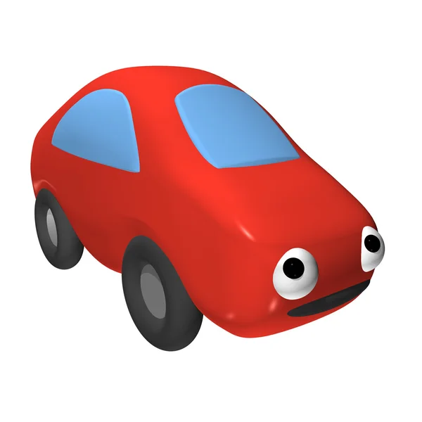 Маленький игрушечный автомобиль с глазами, он изолирован — стоковое фото