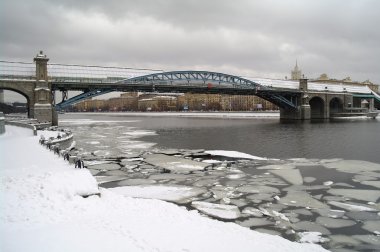 The Pushkinsky bridge and the river in the winter, Moscow clipart