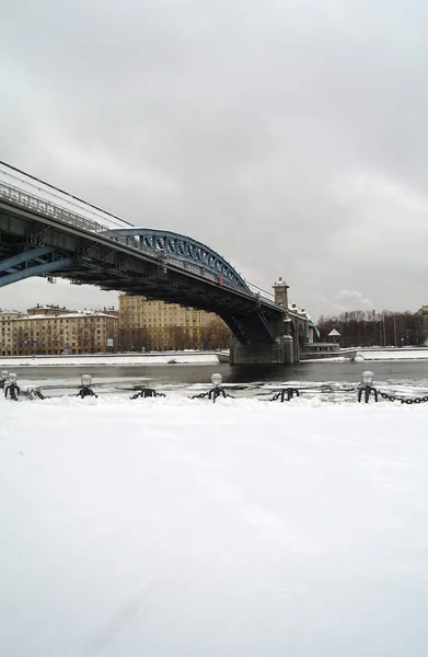 Pushkinsky Brug Rivier Winter Moskou Rusland — Stockfoto