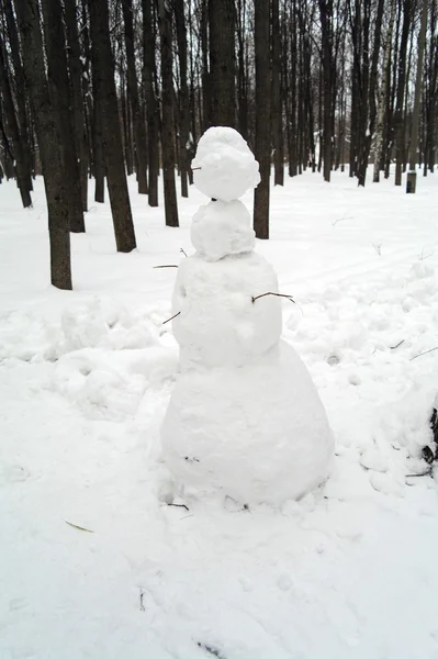 Boneco Neve Neve Contra Árvores Moscou Rússia — Fotografia de Stock