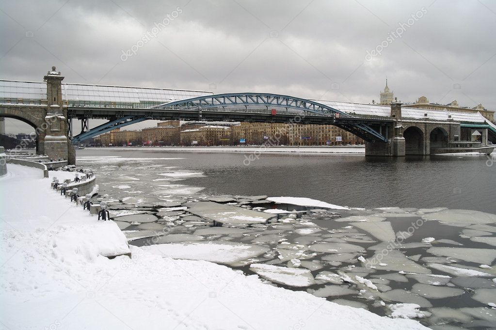 The Pushkinsky bridge and the river in the winter, Moscow