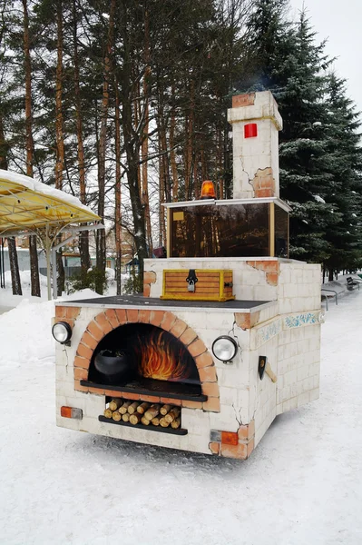 Piekarnik emelya z bajki w zimie w parku — Zdjęcie stockowe