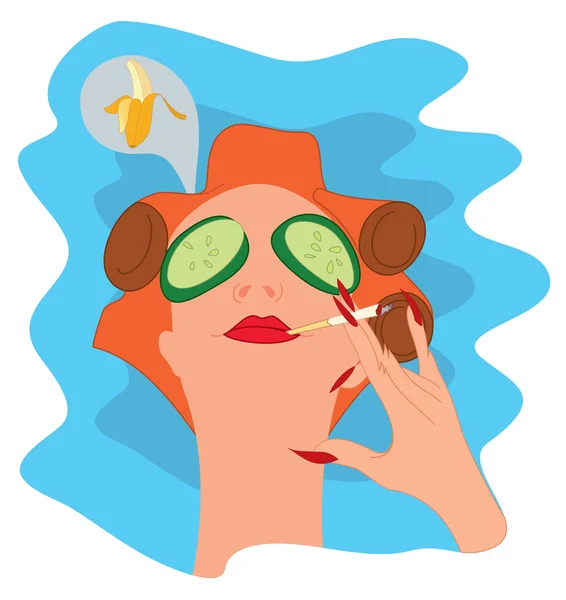 Relaxační žena s okurky na oči — Stockový vektor