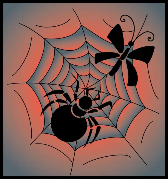 蜘蛛と蝶 — ストックベクタ