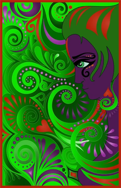 stock vector Purple woman on green swirls