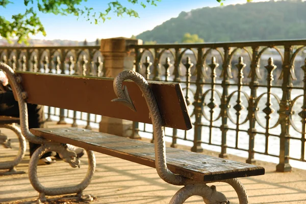 stock image Bench near river in Prague