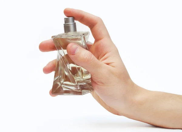 Mężczyzna dłoni z perfum na białym tle — Zdjęcie stockowe
