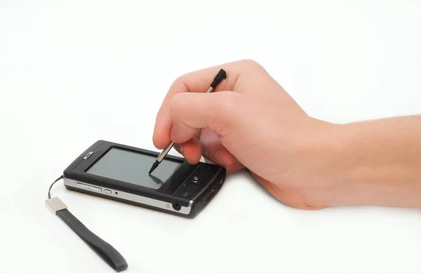 Man's hand with pocket PC isolated — Stock Photo, Image