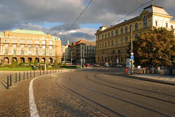 Praag baksteen straat (Tsjechië) Stockfoto