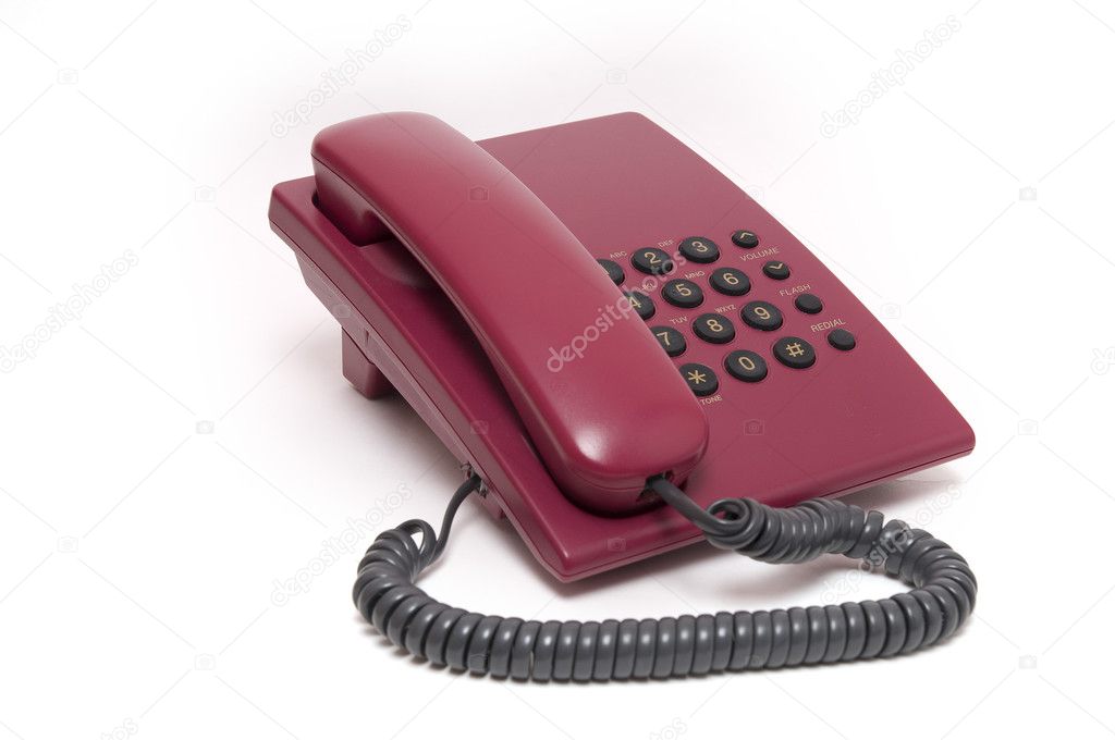 Colorful red phone on white background