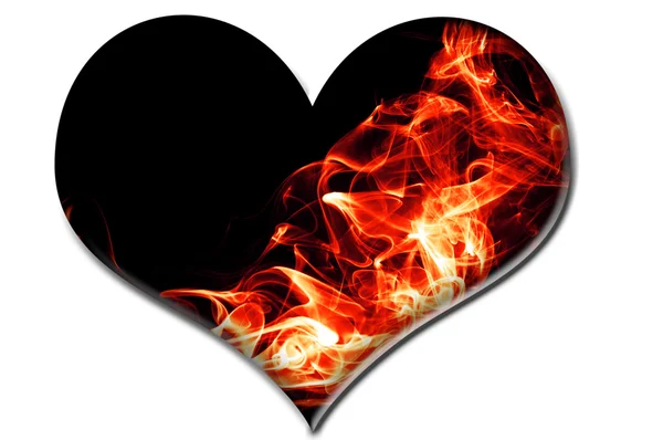 Bir kalp ile kırmızı ateş alev — Stok fotoğraf