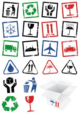 Vector illustration set of packing symbol stamps. clipart