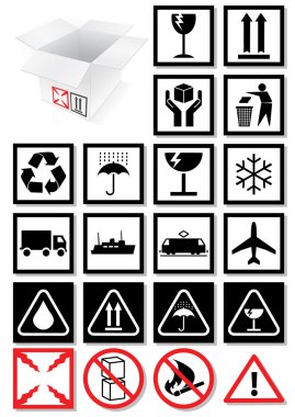 Vector illustration set of packing symbols and labels. clipart