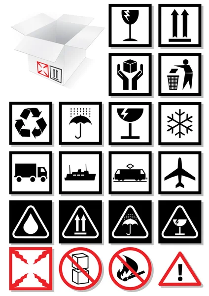Vector illustration set of packing symbols and labels. — Stock Vector
