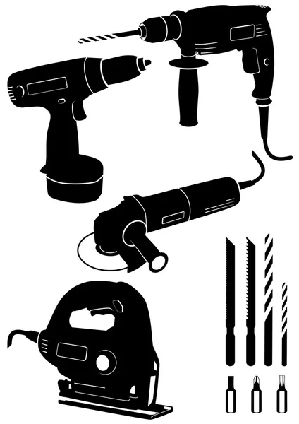 Conjunto de ilustrações vetoriais de 4 ferramentas elétricas diferentes . Vetores De Stock Royalty-Free