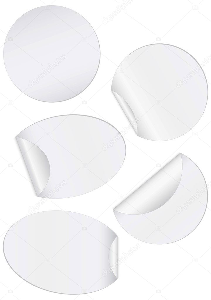 Vector set of round unprinted stickers with peeled edge.