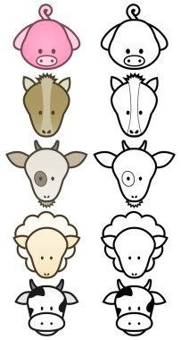 Vector illustration set of cartoon farm animals.