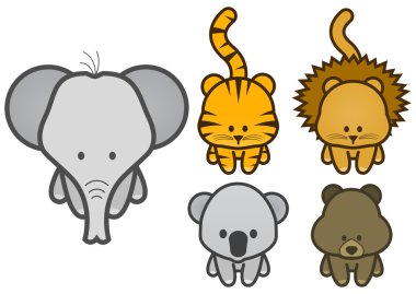 Vector illustration set of cartoon wild or zoo animals. clipart