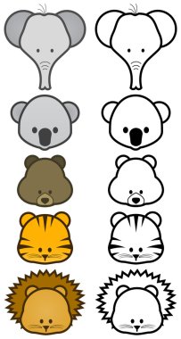 Vector illustration set of cartoon wild or zoo animals. clipart