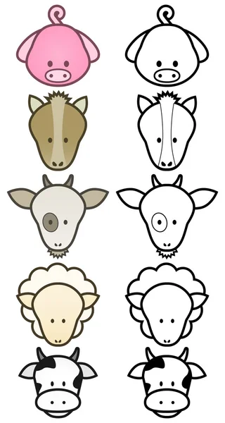 Vector illustration set of cartoon farm animals. — Stock Vector