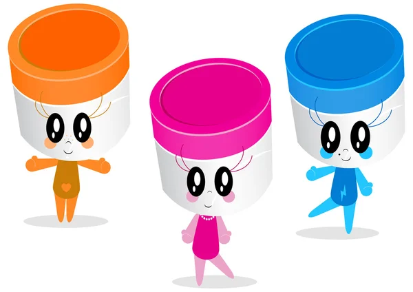 Ilustraciones de caracteres vectoriales de frascos o recipientes de plástico . — Vector de stock