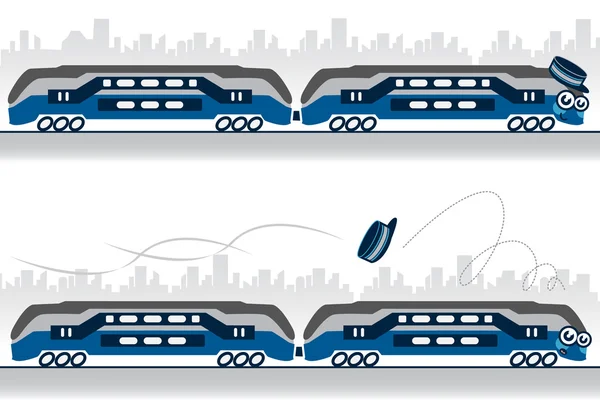 Vektor karaktär illustration av ett tåg som förlorar sin hatt. — Stock vektor