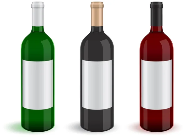 Vektor-Illustration von drei realistischen Weinflaschen. — Stockvektor