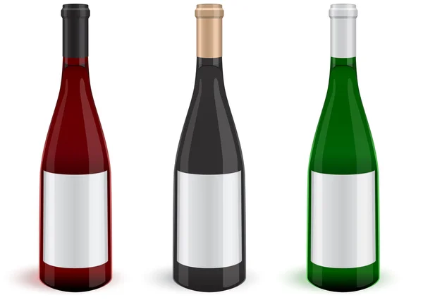 Ilustração vetorial de três garrafas de vinho realistas . Vetores De Stock Royalty-Free