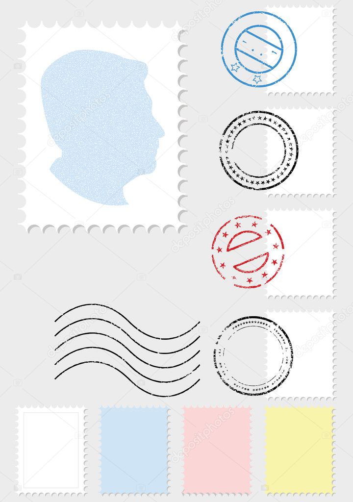 Postage stamp vector illustration set.