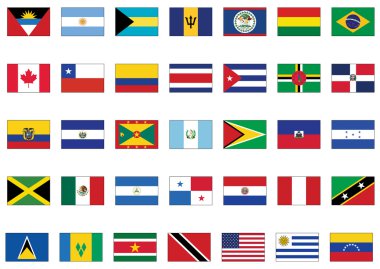 vektör bayrağı ayarlanmış tüm Amerikan ülkeleri.