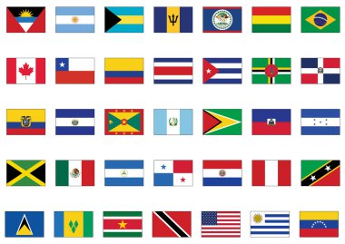 Vector flag set of all American countries. clipart