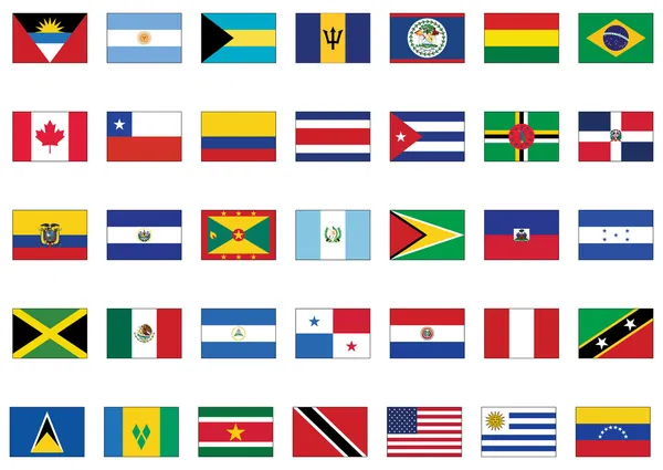 Juego de banderas vectoriales de todos los países americanos . — Archivo Imágenes Vectoriales