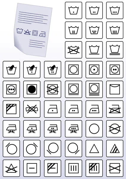 Conjunto vectorial de símbolos de instrucciones de cuidado de prendas . — Archivo Imágenes Vectoriales