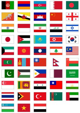 Vector flag set of all Asian countries. clipart