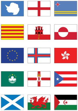 Vector flag set of world continents and misc. countries. clipart