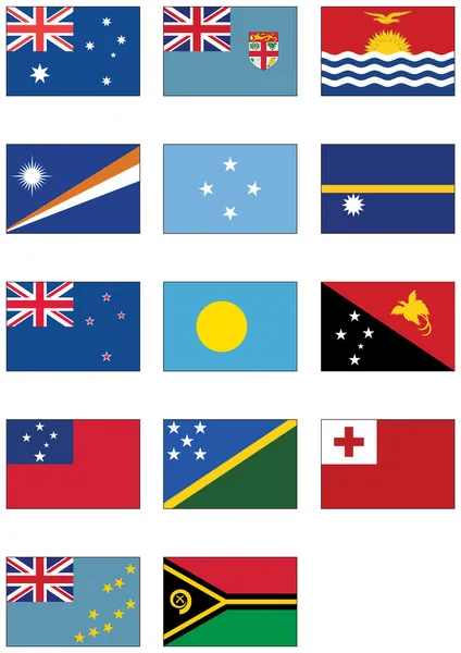 Serie di bandiere vettoriali di tutti i paesi australiani e oceanici . — Vettoriale Stock