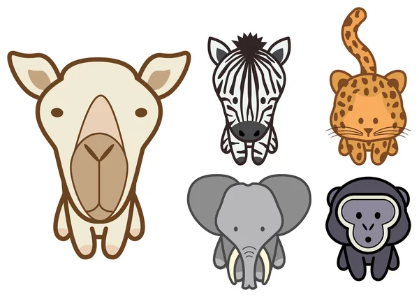 Vektor-Set von Zeichentrick-Wildtieren oder Zootieren. — Stockvektor