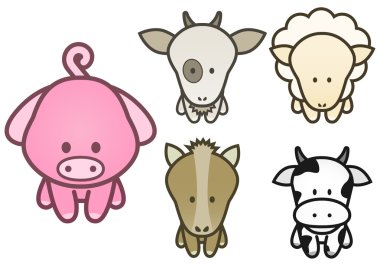 Vector illustration set of cartoon farm animals. clipart