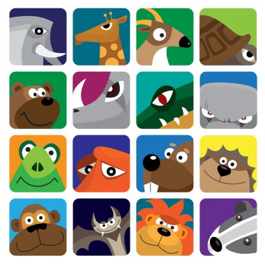 Wild animals vector icon set