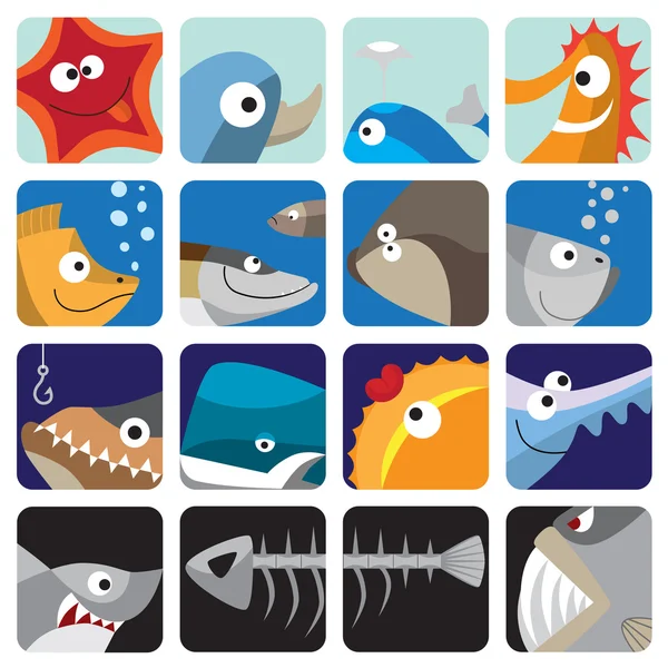 Conjunto de iconos de pescado — Vector de stock