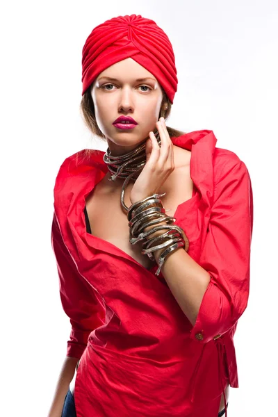 stock image Fashion lady in red