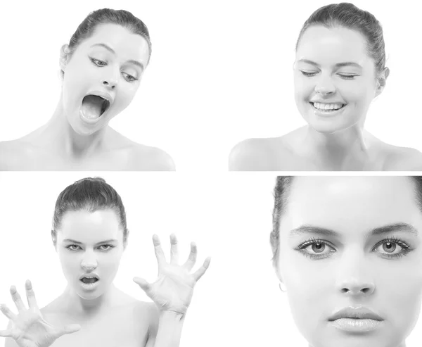 Collage av face porträtt av vacker ung kvinna — Stockfoto