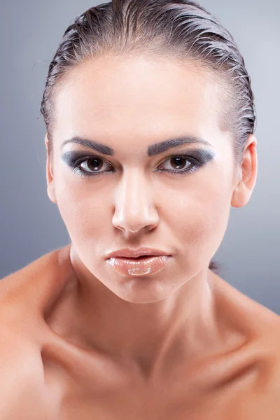 Closeup portrait of confident sporty brunette woman — Stock Photo, Image