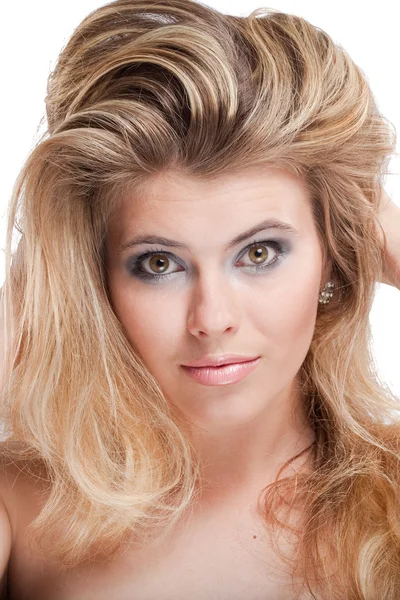 Sarışın genç kadın büyük gri gözleri ile cazip — Stok fotoğraf