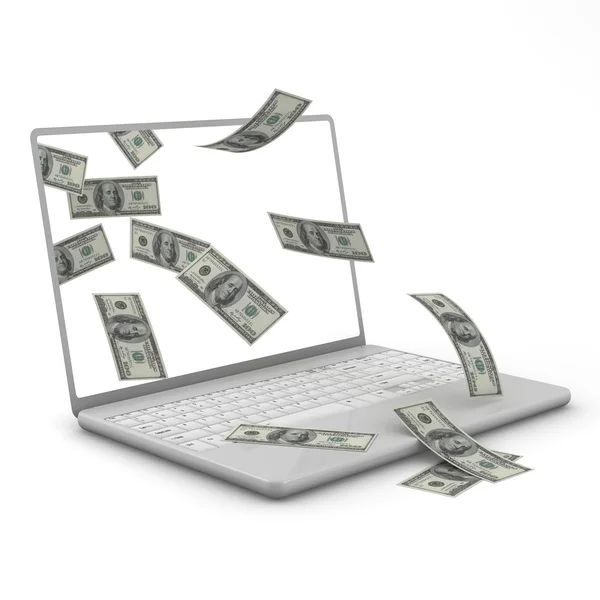 Banconote da laptop e dollari . Immagine Stock