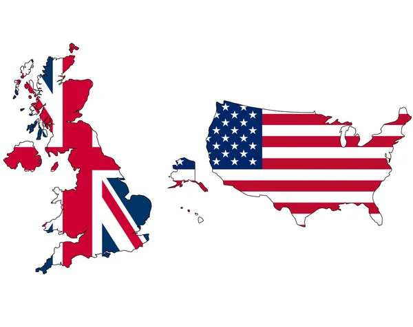 Velká Británie a usa vlajka v mapě — Stock fotografie