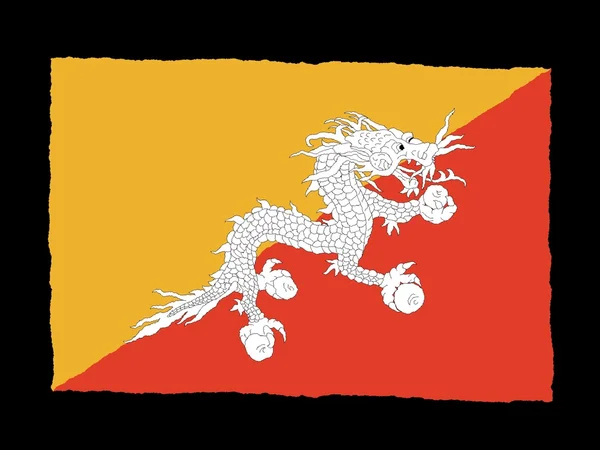 Drapeau dessiné à la main du Bhoutan — Photo