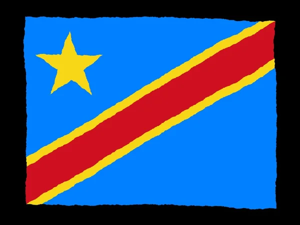 Handdrawn Kongói Demokratikus Köztársaság zászlaja — Stock Fotó