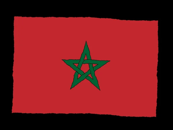 Drapeau dessiné à la main de Maroc — Photo