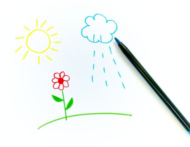 Children's drawing sun and flower clipart